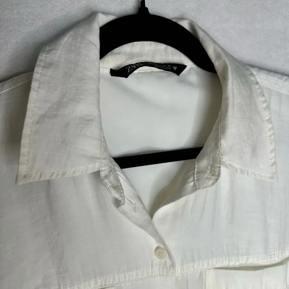 Zara Lined White Short Sleeve Button-Up Lightweight Shirt Short Dress – Sz L
